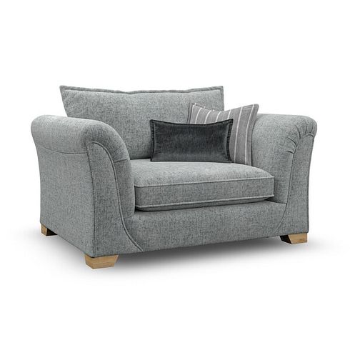 Milldale Loveseat in Milo Pewter Fabric with Grey Scatters