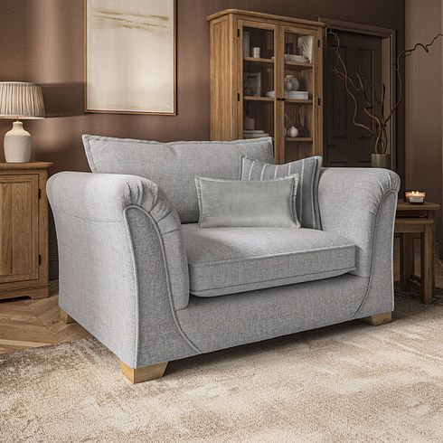 Milldale Loveseat in Milo Silver Fabric with Grey Scatters