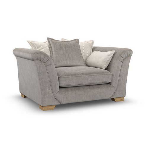 Milldale Pillow Back Loveseat in Garda Acier Fabric with Linen Scatters