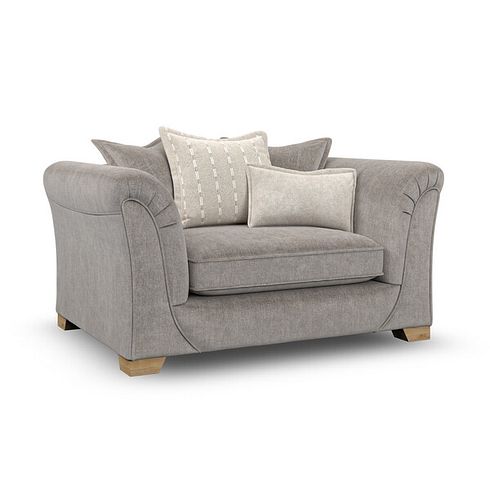 Milldale Pillow Back Loveseat in Garda Acier Fabric with Linen Scatters