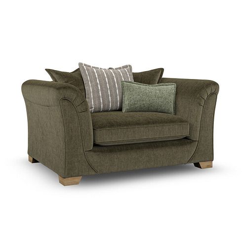 Milldale Pillow Back Loveseat in Garda Seaweed Fabric with Earth Scatters