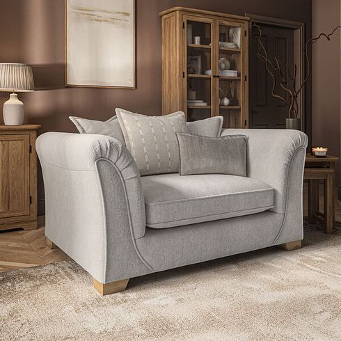 Milldale Pillow Back Loveseat in  Milo Ivory Fabric with Linen Scatters