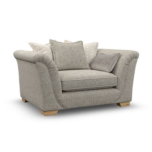 Milldale Pillow Back Loveseat in Milo Mink Fabric with Linen Scatters