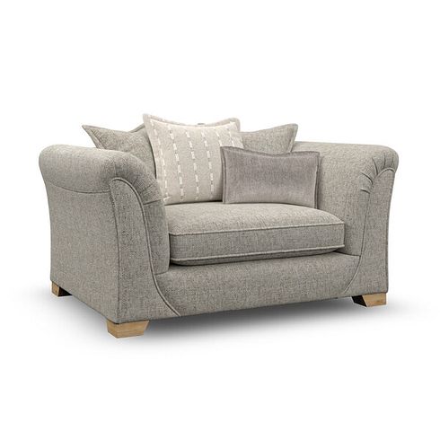 Milldale Pillow Back Loveseat in Milo Mink Fabric with Linen Scatters