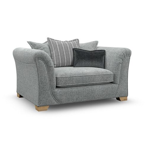 Milldale Pillow Back Loveseat in Milo Pewter Fabric with Grey Scatters