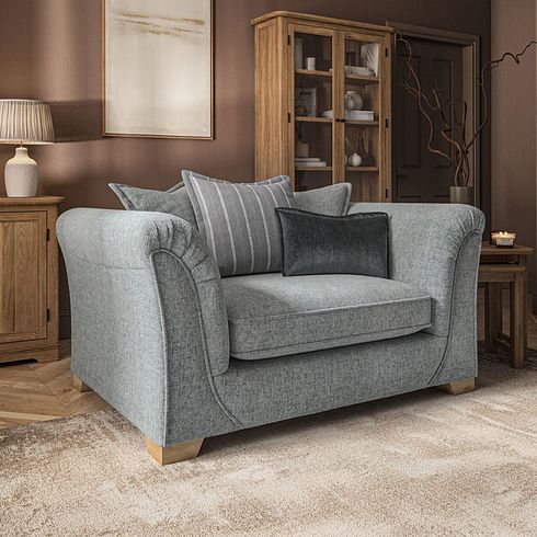 Milldale Pillow Back Loveseat in Milo Pewter Fabric with Grey Scatters
