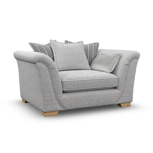 Milldale Pillow Back Loveseat in Milo Silver Fabric with Grey Scatters