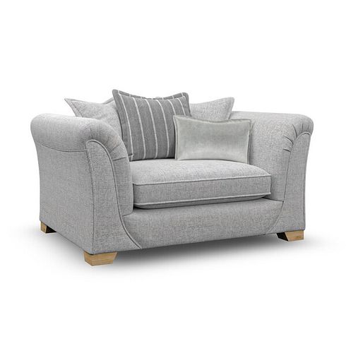 Milldale Pillow Back Loveseat in Milo Silver Fabric with Grey Scatters