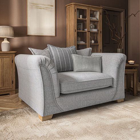 Milldale Pillow Back Loveseat in Milo Silver Fabric with Grey Scatters