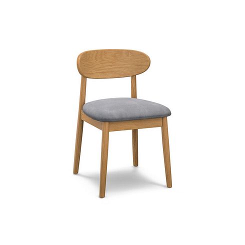 Modern Natural Oak Chair with Dappled Silver Fabric Seat