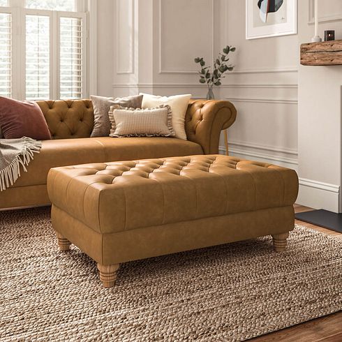 Montgomery Footstool in Brown Leather