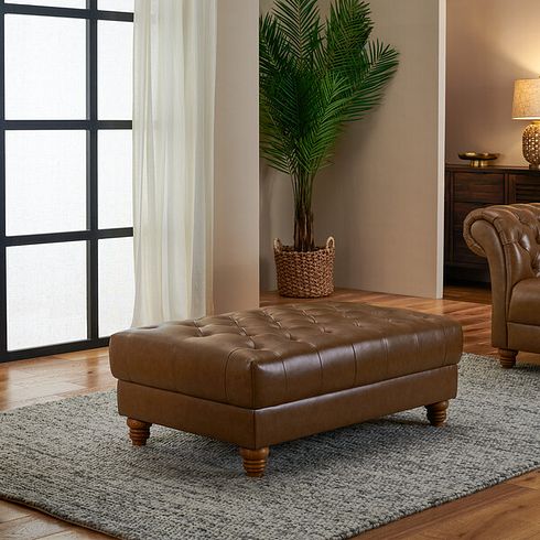 Montgomery Footstool in Camel Leather