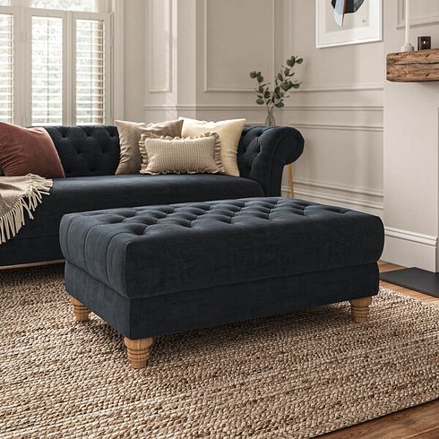 Montgomery Footstool in Charcoal Velvet