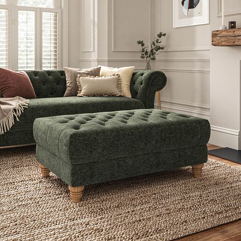 Montgomery Footstool in Arlan Mossy Fabric