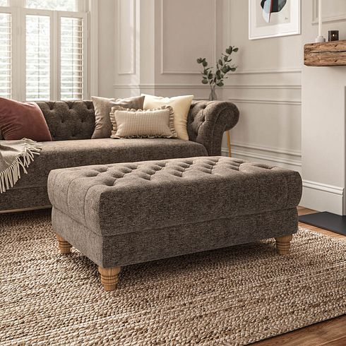 Montgomery Footstool in Arlan Smokestone Fabric