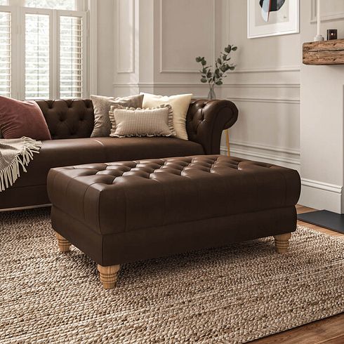 Montgomery Footstool in Dark Brown Leather