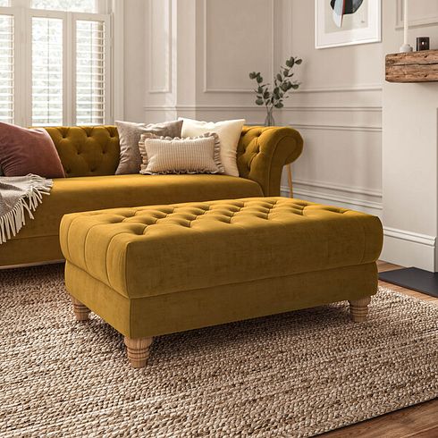 Montgomery Footstool in Saffron Velvet