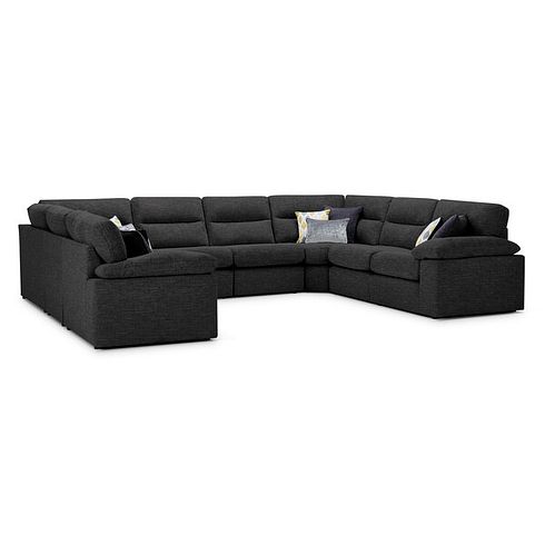 Morgan Large U-Shape Modular Corner Sofa in Santos Black with Green and Grey Scatters - Group 11