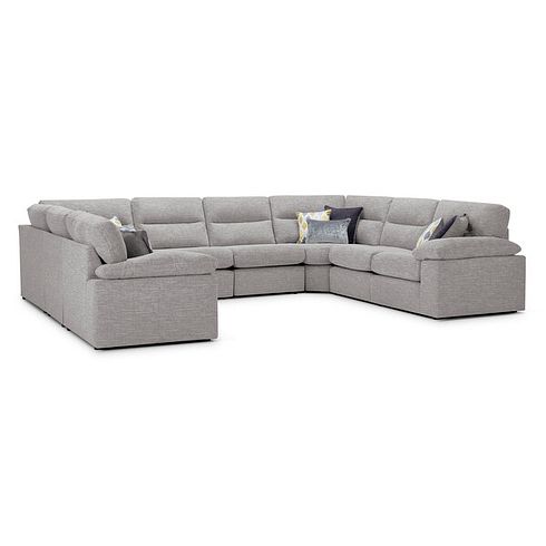 Morgan Large U-Shape Modular Corner Sofa in Santos Silver with Green and Grey Scatters - Group 11