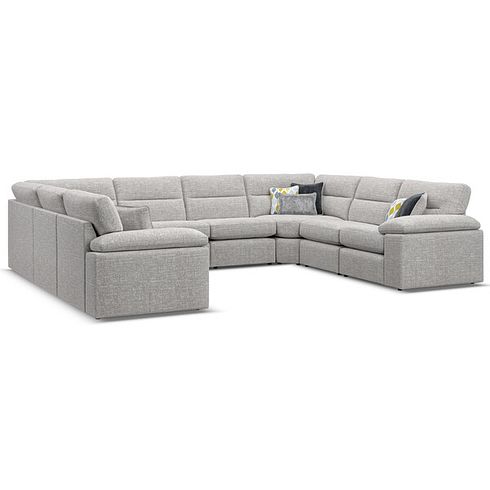 Morgan Large U-Shape Modular Corner Sofa in Santos Silver with Green and Grey Scatters - Group 11