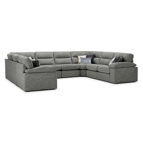 Morgan Large U-Shape Modular Corner Sofa in Santos Steel with Green and Grey Scatters - Group 11