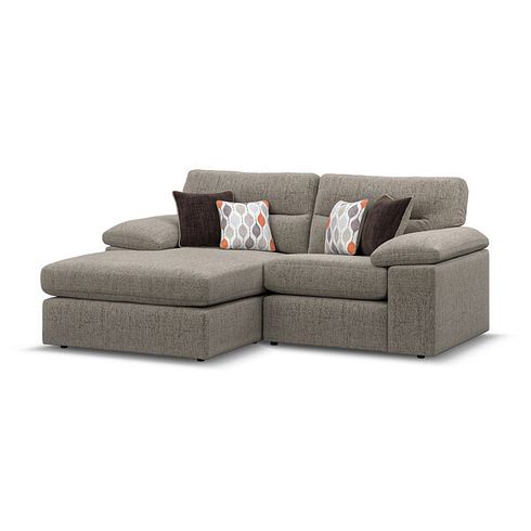 Morgan Modular 2 Seater Left Hand Compact Chaise Sofa in in Santos Taupe with Orange and Beige Scatters - Group 12