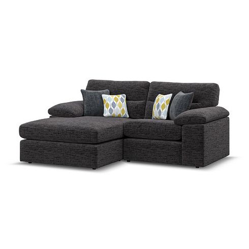 Morgan Modular 2 Seater Left Hand Compact Chaise Sofa in Santos Black with Green and Grey Scatters - Group 12