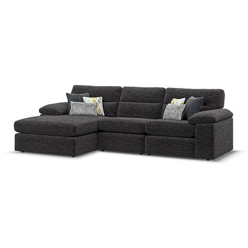 Morgan Modular 3 Seater Left Hand Chaise Sofa in Santos Black with Green and Grey Scatters - Group 14