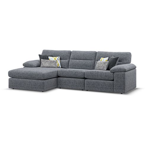 Morgan Modular 3 Seater Left Hand Chaise Sofa in Santos Grey with Green and Grey Scatters - Group 14