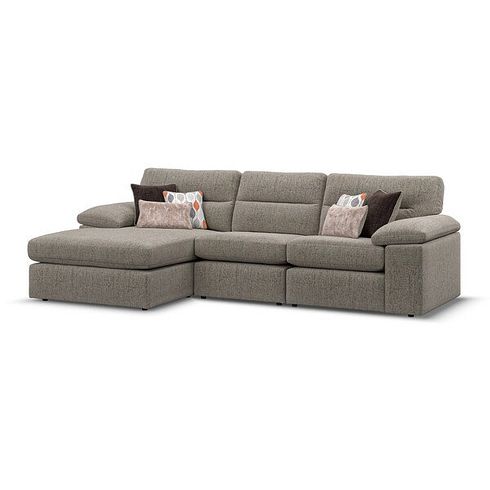 Morgan Modular 3 Seater Left Hand Chaise Sofa in Santos Taupe with Orange and Beige Scatters - Group 14
