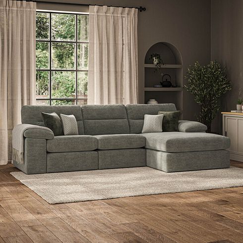 Morgan Modular 3 Seater Right Hand Chaise Sofa in Olive Green Fabric - Group 15