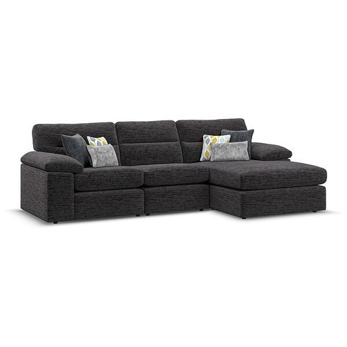 Morgan Modular 3 Seater Right Hand Chaise Sofa in Santos Black with Green and Grey Scatters - Group 15