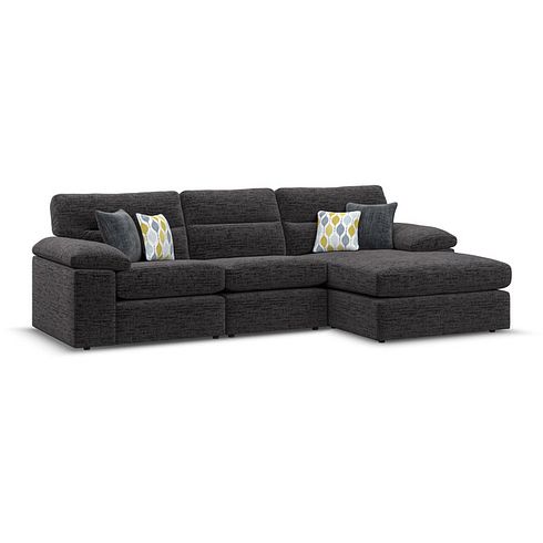 Morgan Modular 3 Seater Right Hand Chaise Sofa in Santos Black with Green and Grey Scatters - Group 15