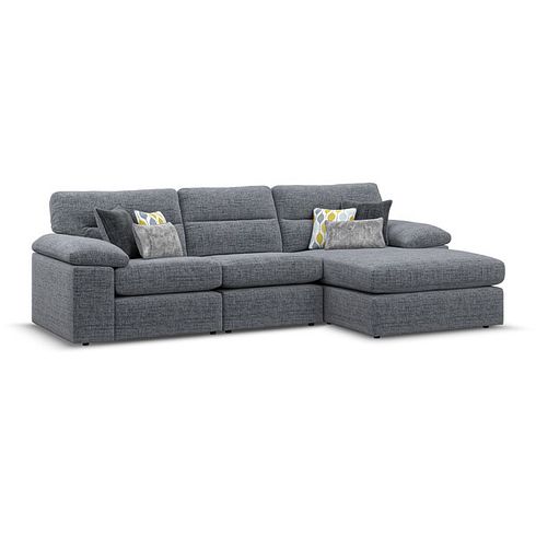 Morgan Modular 3 Seater Right Hand Chaise Sofa in Santos Grey with Green and Grey Scatters - Group 15