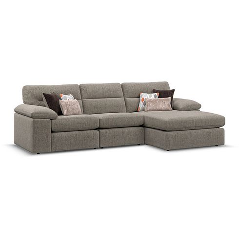 Morgan Modular 3 Seater Right Hand Chaise Sofa in Santos Taupe with Orange and Beige Scatters - Group 15