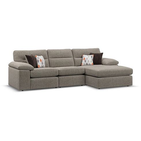 Morgan Modular 3 Seater Right Hand Chaise Sofa in Santos Taupe with Orange and Beige Scatters - Group 15