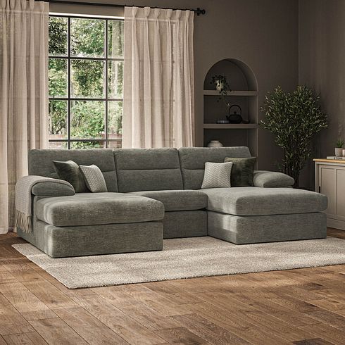 Morgan Modular 3 Seater U-Shape Chaise Sofa in Olive Green Fabric - Group 16