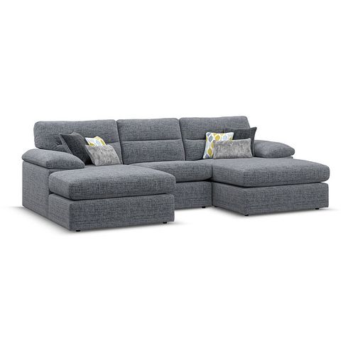 Morgan Modular 3 Seater U-Shape Chaise Sofa in Santos Grey with Green and Grey Scatters - Group 16