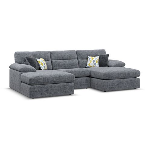 Morgan Modular 3 Seater U-Shape Chaise Sofa in Santos Grey with Green and Grey Scatters - Group 16