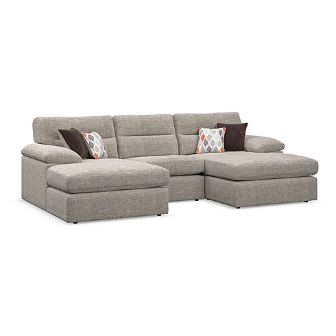 Morgan Modular 3 Seater U-Shape Chaise Sofa in Santos Mink with Orange and Beige Scatters - Group 16
