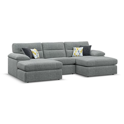 Morgan Modular 3 Seater U-Shape Chaise Sofa in Santos Steel with Green and Grey Scatters - Group 16