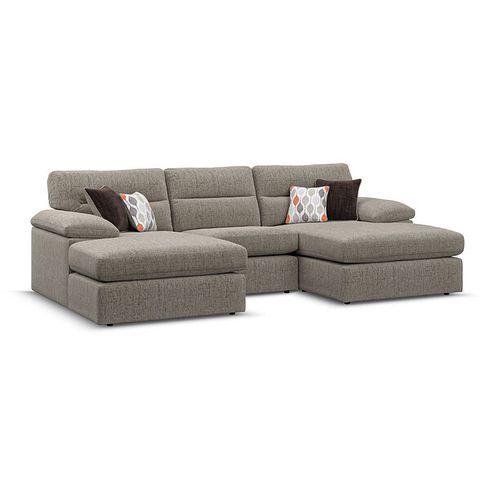Morgan Modular 3 Seater U-Shape Chaise Sofa in Santos Taupe with Orange and Beige Scatters - Group 16