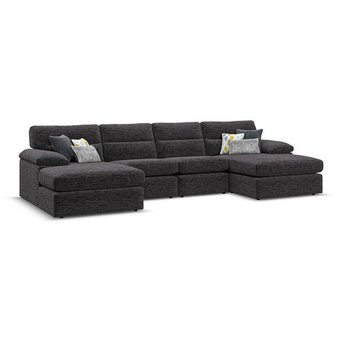 Morgan Modular 4 Seater U-Shape Chaise Sofa in Santos Black with Green and Grey Scatters - Group 17