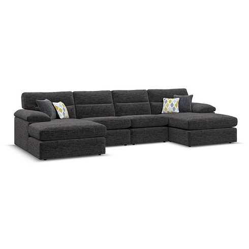 Morgan Modular 4 Seater U-Shape Chaise Sofa in Santos Black with Green and Grey Scatters - Group 17