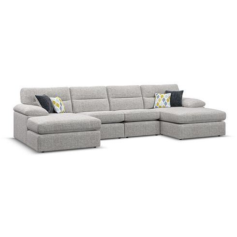 Morgan Modular 4 Seater U-Shape Chaise Sofa in Santos Silver with Green and Grey Scatters - Group 17