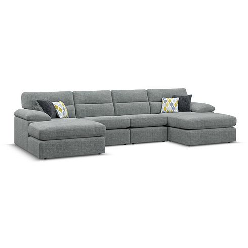 Morgan Modular 4 Seater U-Shape Chaise Sofa in Santos Steel with Green and Grey Scatters - Group 17