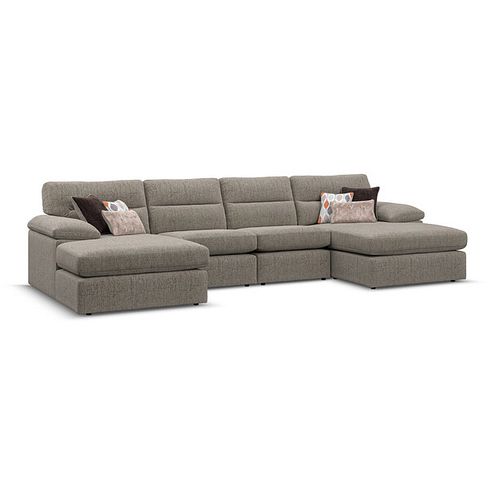 Morgan Modular 4 Seater U-Shape Chaise Sofa in Santos Taupe with Orange and Beige Scatters - Group 17