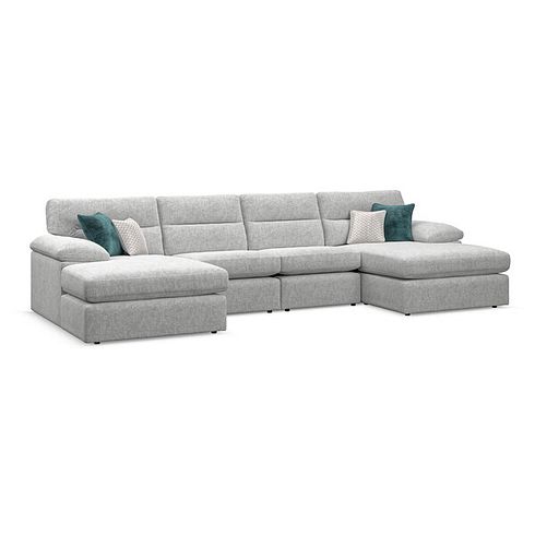 Morgan Modular 4 Seater U-Shape Chaise Sofa in Cupid Silver fabric - Group 17