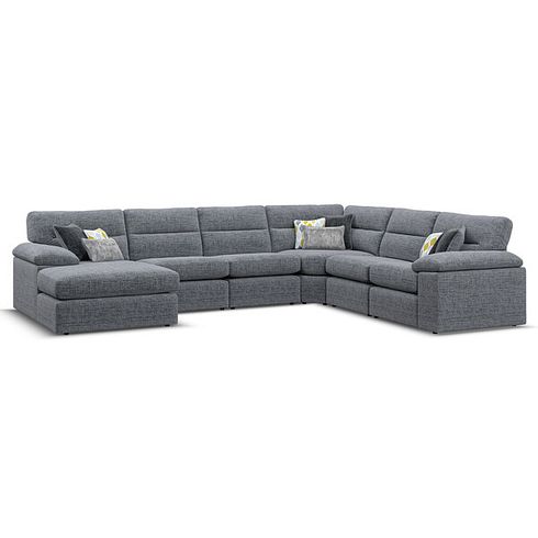 Morgan  Modular 6 Seater Left Hand Corner Sofa with Chaise in Santos Grey with Green and Grey Scatters - Group 18