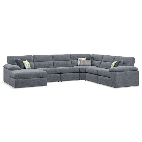 Morgan  Modular 6 Seater Left Hand Corner Sofa with Chaise in Santos Grey with Green and Grey Scatters - Group 18